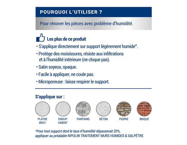 Peinture anti-humidité blanc satin 10 L - Ripolin - Brico Dépôt