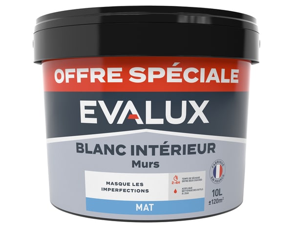 Peinture blanche intérieure 10 L mat - Evalux - Brico Dépôt