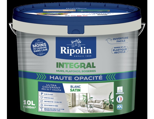 Peinture monocouche blanche murs plafonds et boiseries aspect satin 10 L - Ripolin - Brico Dépôt