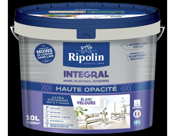 Peinture monocouche blanche murs plafonds et boiseries aspect velours 10 L - Ripolin - Brico Dépôt