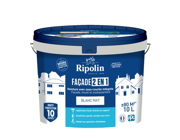 Peinture façade 2 en 1 blanc mat 10 L - Ripolin - Brico Dépôt