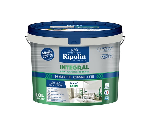 Peinture monocouche blanche murs plafonds et boiseries aspect satin 10 L - Ripolin - Brico Dépôt