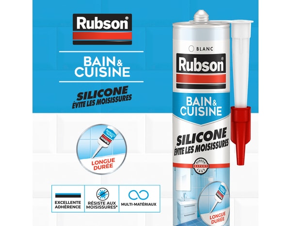 Lot de 2 cartouches, mastic bain & cuisine, étanche et antifongique, blanc, 280 ml - Rubson - Brico Dépôt