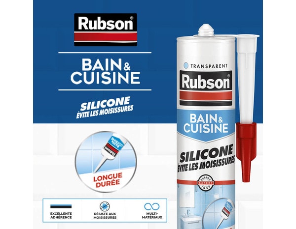 Mastic bain & cuisine Pure Silicone anti-moisissures transparent, 280 ml - Rubson - Brico Dépôt