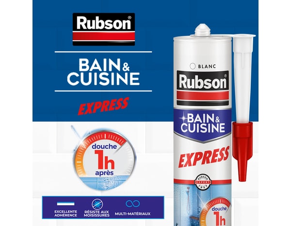 Mastic bain & cuisine express, joint silicone étanche, séchage rapide blanc, 280 ml - Rubson - Brico Dépôt