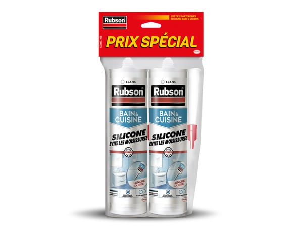 Lot de 2 cartouches, mastic bain & cuisine, étanche et antifongique, blanc, 280 ml - Rubson - Brico Dépôt