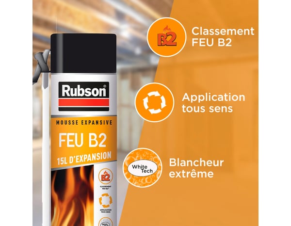 Mousse expansive Fire-B2, isolant thermique multi-supports blanc, aérosol 500 ml - Rubson - Brico Dépôt