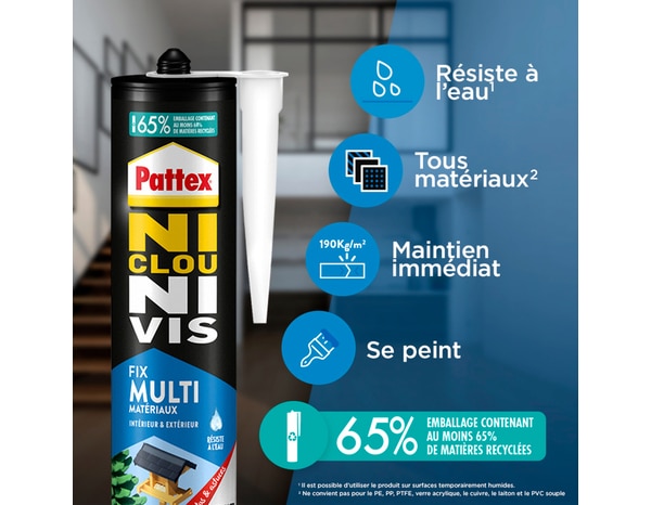 Colle de fixation Ni Clou Ni Vis, tous supports, mastic blanc, cartouche de 450 g - Pattex - Brico Dépôt