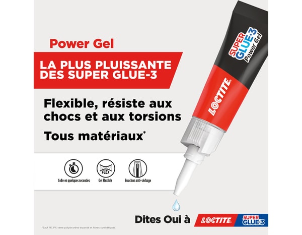 Colle forte en gel super glue-3 power gel, transparente - tube 3 g - Loctite - Brico Dépôt