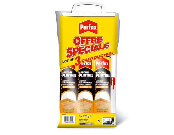 Lot de 3 colles de fixation spécial plinthes cartouche 370 g - Perfax - Brico Dépôt