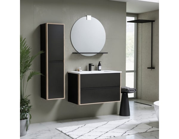 Ensemble meuble suspendu + vasque + miroir tablette et applique led "Soho" - 80cm - Brico Dépôt