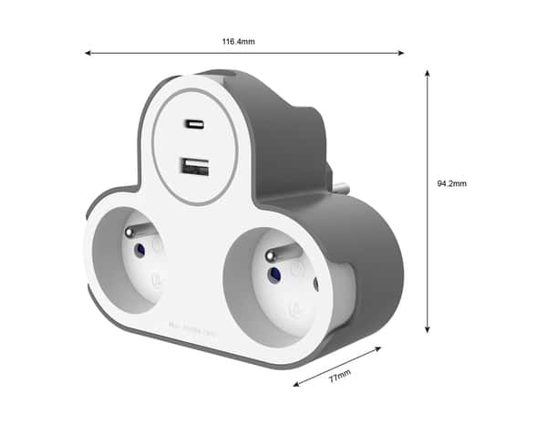 Triplite 2x16A + USB C / USB A blanc et gris - Bodner - Brico Dépôt