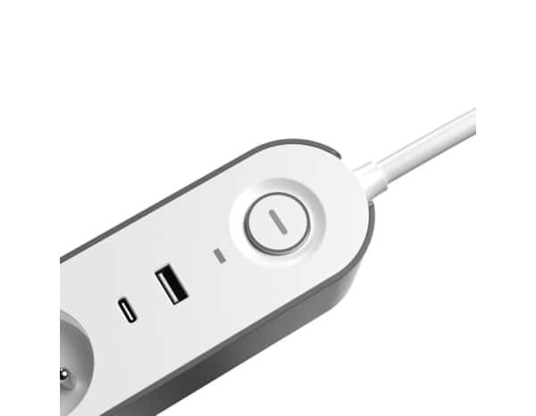 Bloc 6 prises 1,5 m gris et blanc USB A + C - Bodner - Brico Dépôt