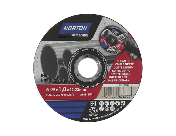 Disques à tronçonner les métaux-inox qualité Pro Ø 125 x 1 x 22, 23 mm - Norton - Brico Dépôt