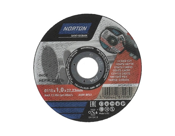 Disques à tronçonner les métaux-inox qualité Pro Ø 115 x 1 x 22, 23 mm - Norton - Brico Dépôt