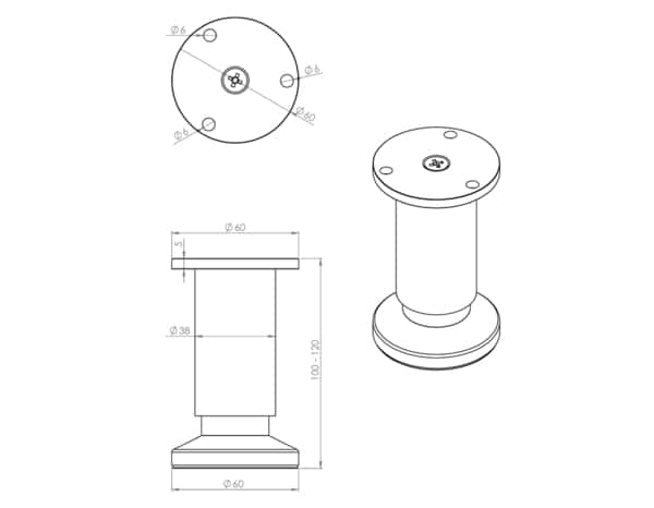 Pied réglable en aluminium noir - H. 100 mm - Brico Dépôt