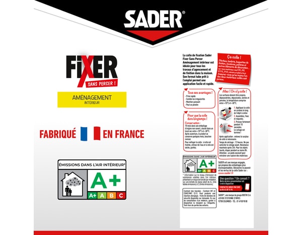 Colle fixer sans percer aménagement intérieur - tube 70 g - Sader - Brico Dépôt