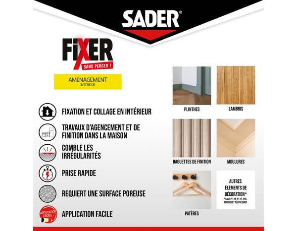 Colle fixer sans percer aménagement intérieur - tube 70 g - Sader - Brico Dépôt