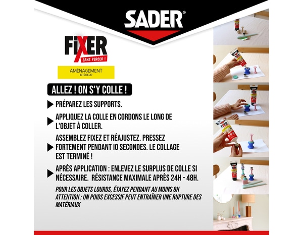 Colle fixer sans percer aménagement intérieur - tube 70 g - Sader - Brico Dépôt