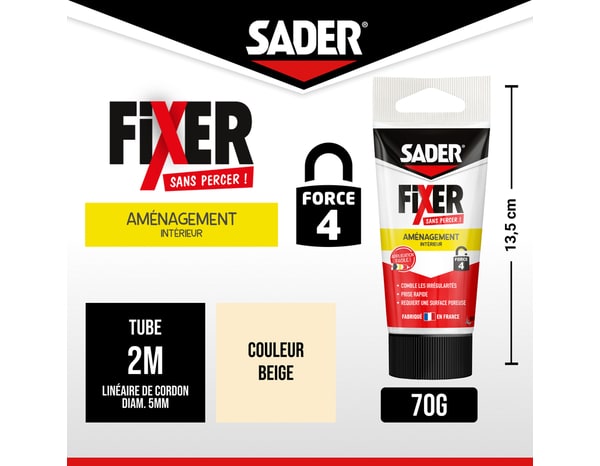 Colle fixer sans percer aménagement intérieur - tube 70 g - Sader - Brico Dépôt