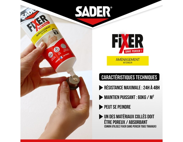 Colle fixer sans percer aménagement intérieur - tube 70 g - Sader - Brico Dépôt