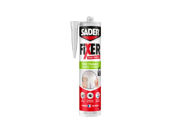 Colle fixer sans percer tous travaux intérieur/extérieur transparent - cartouche 300 g - Sader - Brico Dépôt