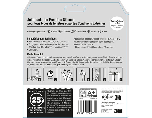 Joint d'étanchéité premium conditions extrêmes - transparent- 6 m 9 x 7,5 mm - 3M - Brico Dépôt