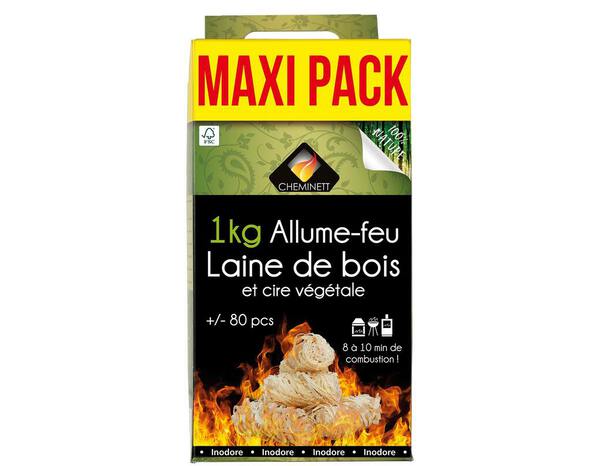 Boîte de 1 kg d'allume-feu Laine de bois et cire végétale - Pyrofeu - Brico Dépôt