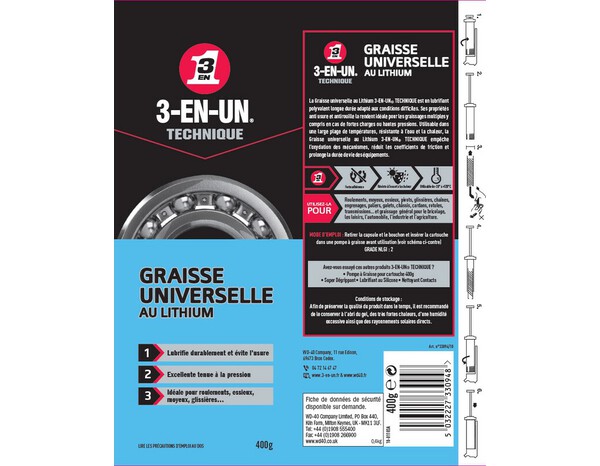 3-en-un technique  cartouche graisse universelle au lithium 400 g - 3-EN-UN - Brico Dépôt