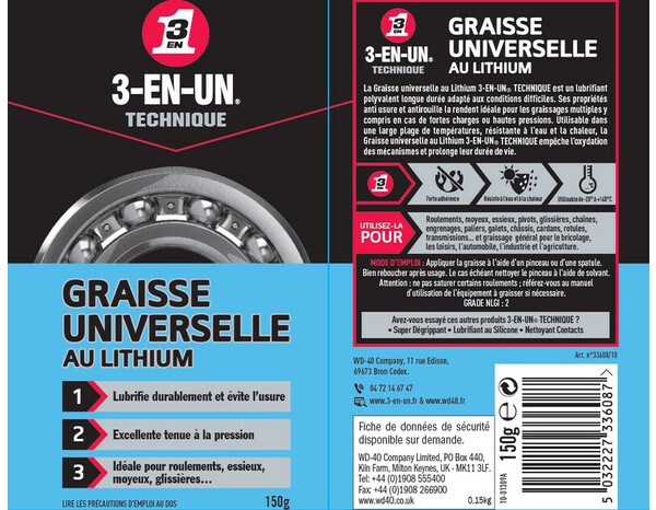 3-EN-UN TECHNIQUE Graisse Universelle au Lithium 150 G - 3-EN-UN - Brico Dépôt