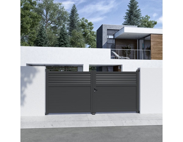 Portail aluminium battant gris anthracite "Vento" - L. 3,50 m x H. 1,60 m - Brico Dépôt