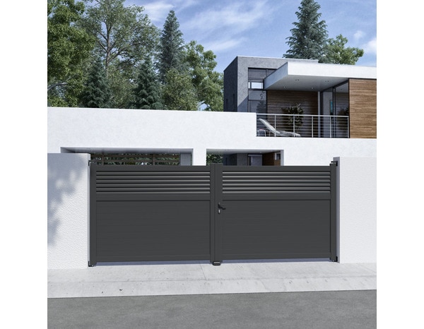 Portail aluminium battant gris anthracite "Vento" - L. 4 x H. 1,60 m - Brico Dépôt