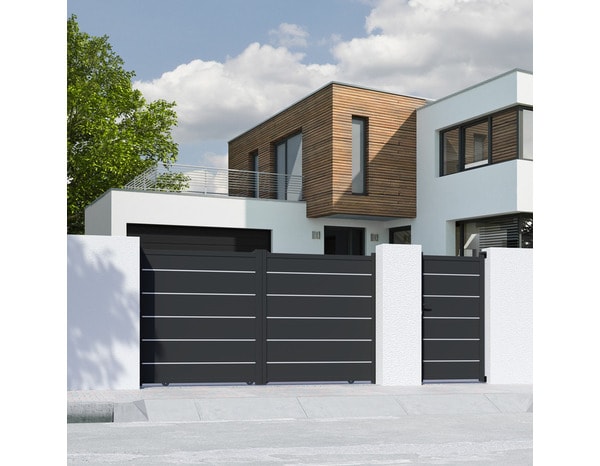 Portail coulissant aluminium gris anthracite "Aracaju" - L. 3,75 x H. 1,76 m - Brico Dépôt