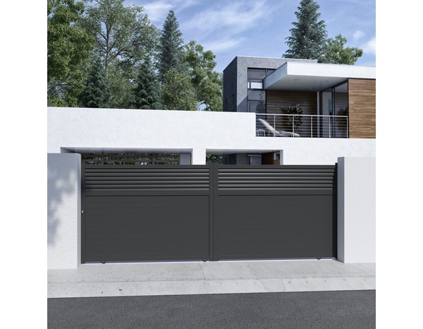 Portail coulissant aluminium gris anthracite "Vento" - L. 4,25 x H. 1,60 m - Brico Dépôt