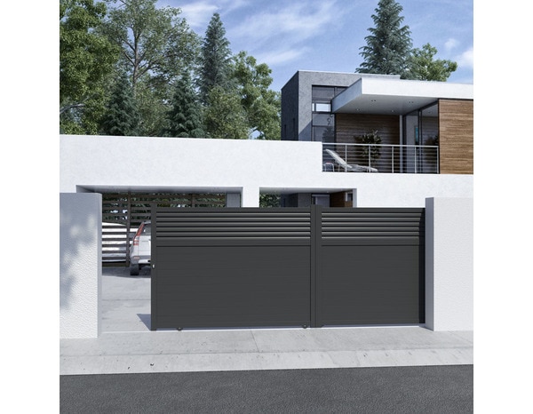 Portail coulissant aluminium gris anthracite "Vento" - L. 4,25 x H. 1,60 m - Brico Dépôt