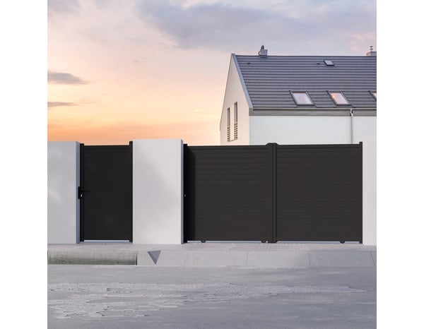 Portail coulissant aluminium gris anthracite "Santos" - L. 3,25 x H. 1,80 m - Brico Dépôt