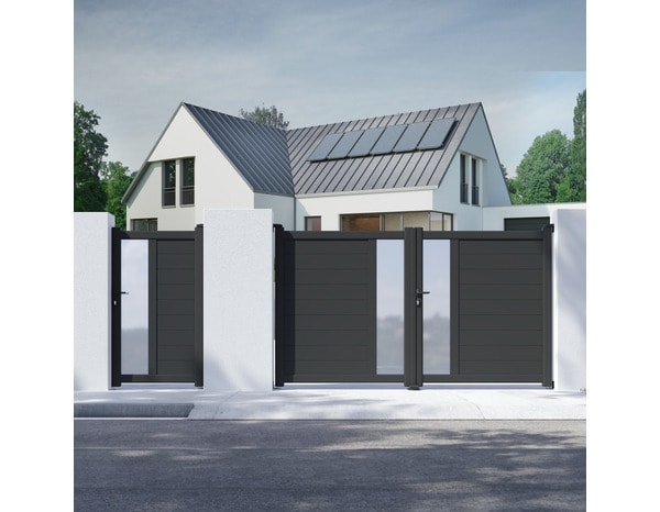 Portail aluminium battant gris anthracite "Olinda" - L. 3,50 x H. 1,70 m - Brico Dépôt