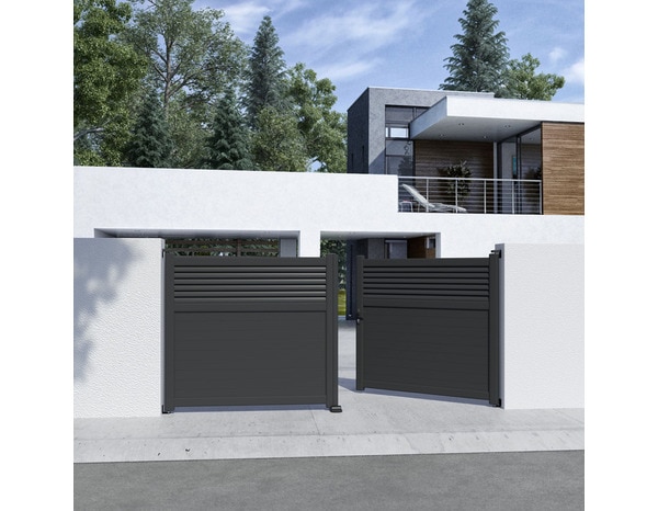 Portail aluminium battant gris anthracite "Vento" - L. 3,50 m x H. 1,60 m - Brico Dépôt