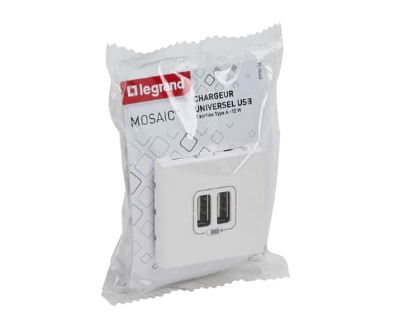 Prise double USB Type-A 2,4A "Mosaic" - Legrand - Brico Dépôt