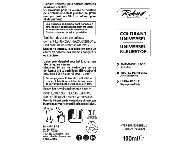 Colorant noir tube 100 ml - L'Universel - Brico Dépôt